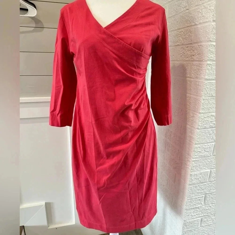 GORGEOUS! Soft Surroundings Wear‎ Anywhere FauxWrap Pink Cotton Dress Sz SP
